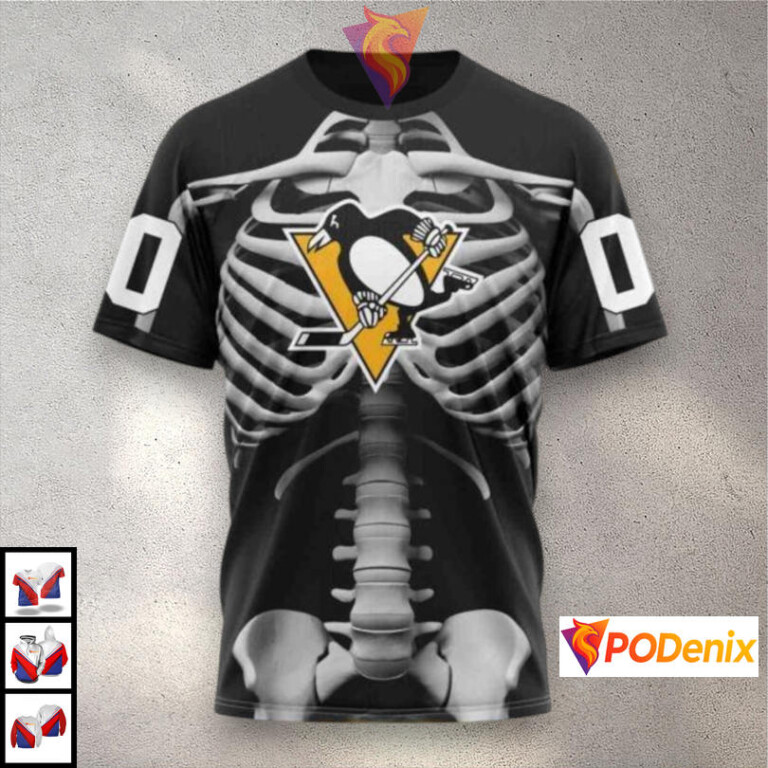 Halloween Skeleton Costume Theme NHL Pittsburgh Penguins Christmas Hoodie 3D - 2