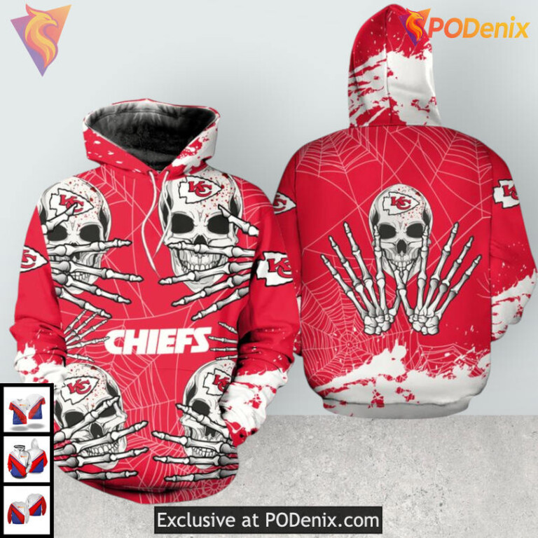 Halloween Skull Design Kansas City Chiefs Hoodies For Men, 3D Zip Up Apparel - 1
