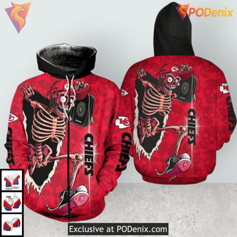 Halloween Skull Theme Kansas City Chiefs Youth Hoodie, Custom Zip Fleece Wear