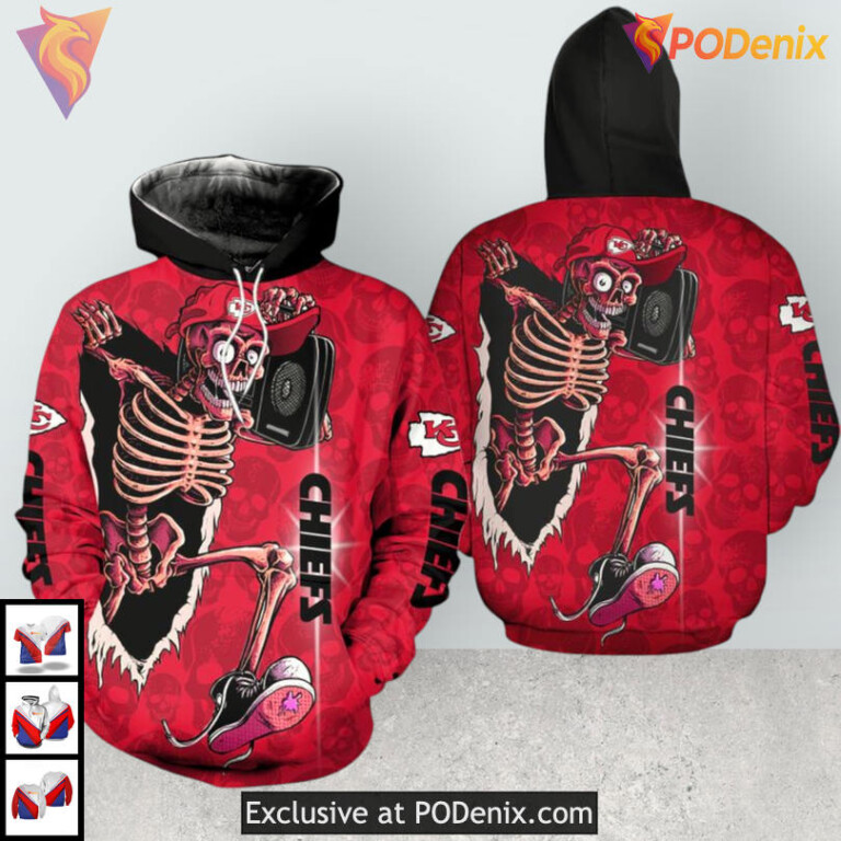 Halloween Skull Theme Kansas City Chiefs Youth Hoodie, Custom Zip Fleece Wear - 1
