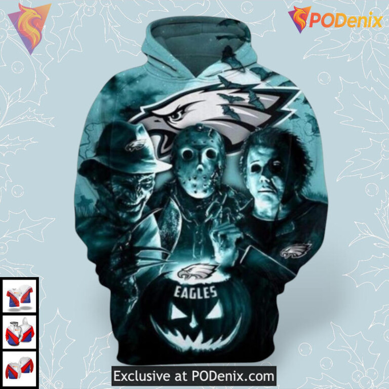 Halloween Slasher Theme Custom Philadelphia Eagles Hoodies 3D Scary Pumpkin Design