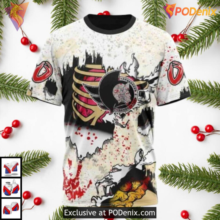 Halloween Zombie Costume Edition NHL Ottawa Senators Graphic Hoodie 3D - 2