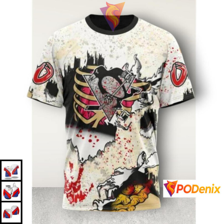 Halloween Zombie Costume Theme NHL Custom Number Pittsburgh Penguins Hoodie 3D - 2