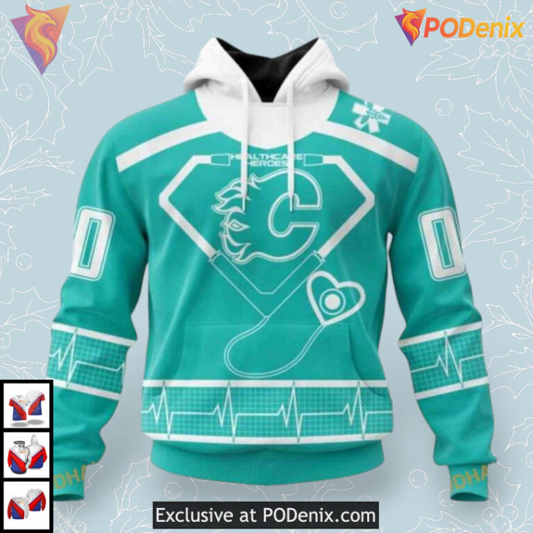 Healthcare Heroes Tribute Custom Calgary Flames Youth Hoodie 3D Design