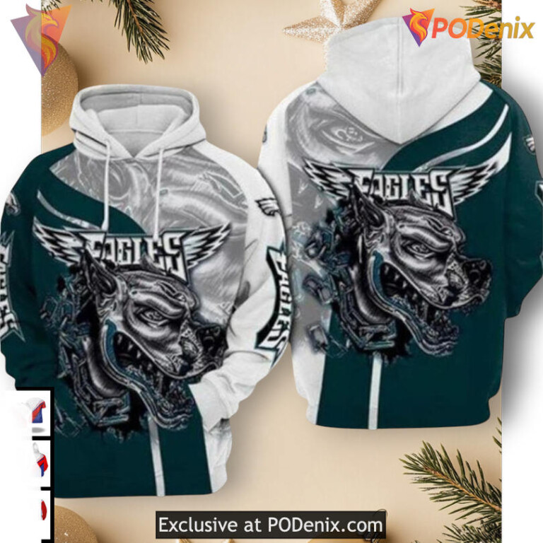 Hell Hound Themed Artwork Philadelphia Eagles Vintage Hoodie 3D NFL Fan Gear