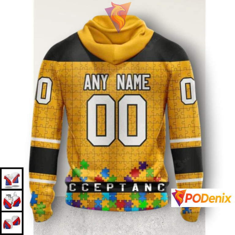 Hockey Fights Autism Yellow Theme NHL Pittsburgh Penguins 3D Hoodie Custom Kit - 1