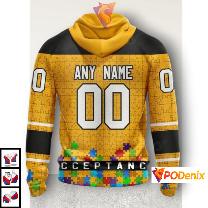 Hockey Fights Autism Yellow Theme NHL Pittsburgh Penguins 3D Hoodie Custom Kit Hockey Fights Autism Yellow Theme NHL Pittsburgh Penguins 3D Hoodie Custom Kit