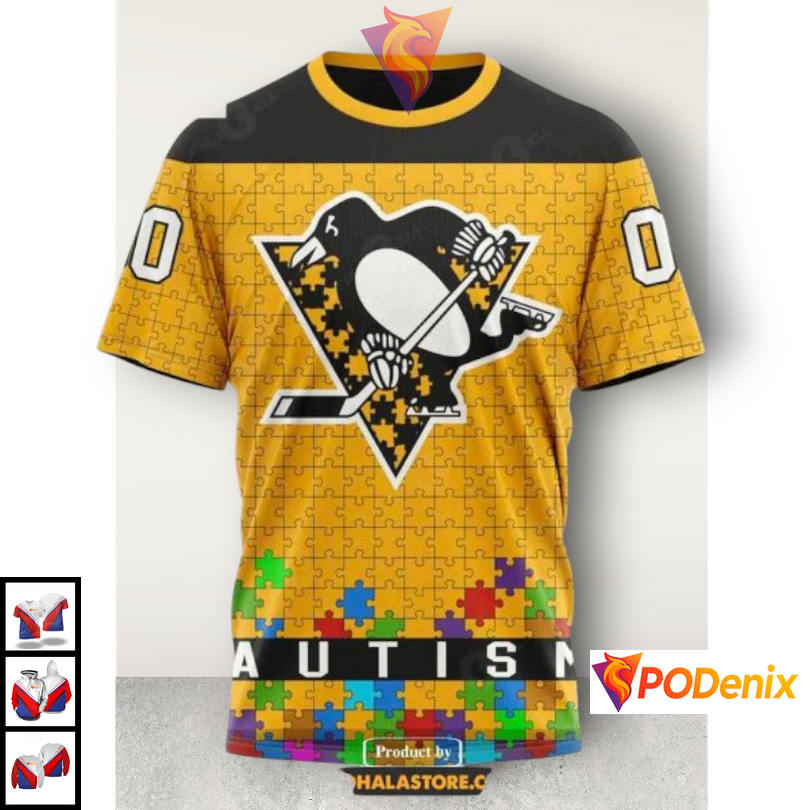 Hockey Fights Autism Yellow Theme NHL Pittsburgh Penguins 3D Hoodie Custom Kit Hockey Fights Autism Yellow Theme NHL Pittsburgh Penguins 3D Hoodie Custom Kit