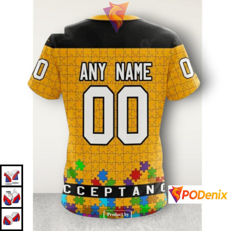 Hockey Fights Autism Yellow Theme NHL Pittsburgh Penguins 3D Hoodie Custom Kit - 3