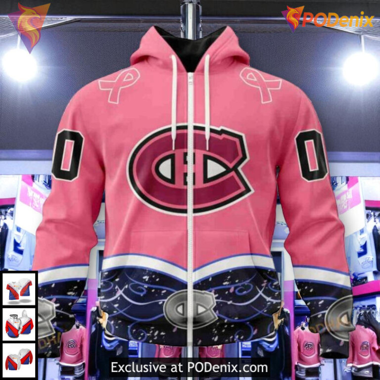 Hockey Fights Cancer Awareness NHL Montreal Canadiens Unisex Hoodie 3D - 1