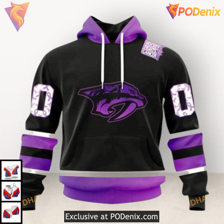 Hockey Fights Cancer Black Kits Nashville Predators Winter Hoodie Custom 3D