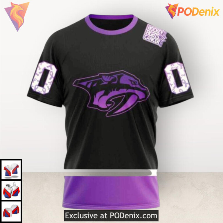 Hockey Fights Cancer Black Kits Nashville Predators Winter Hoodie Custom 3D - 2