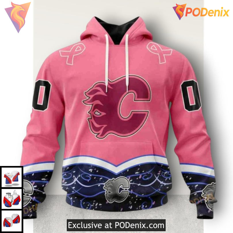 Hockey Fights Cancer Edition Calgary Flames Christmas Hoodie 3D Apparel