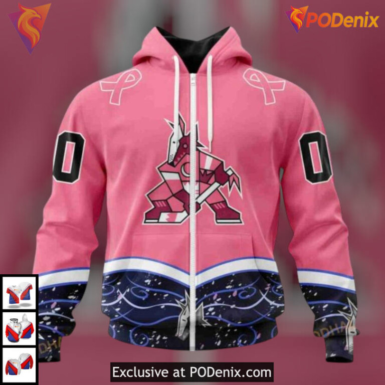 Hockey Fights Cancer Tribute Arizona Coyotes Womens Hoodie Custom Gear - 1