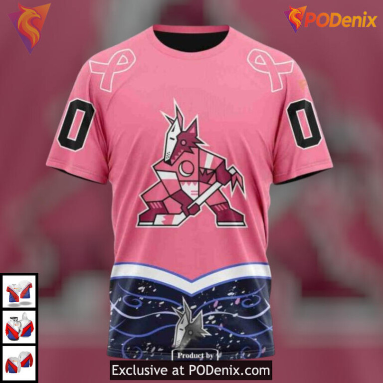 Hockey Fights Cancer Tribute Arizona Coyotes Womens Hoodie Custom Gear - 3