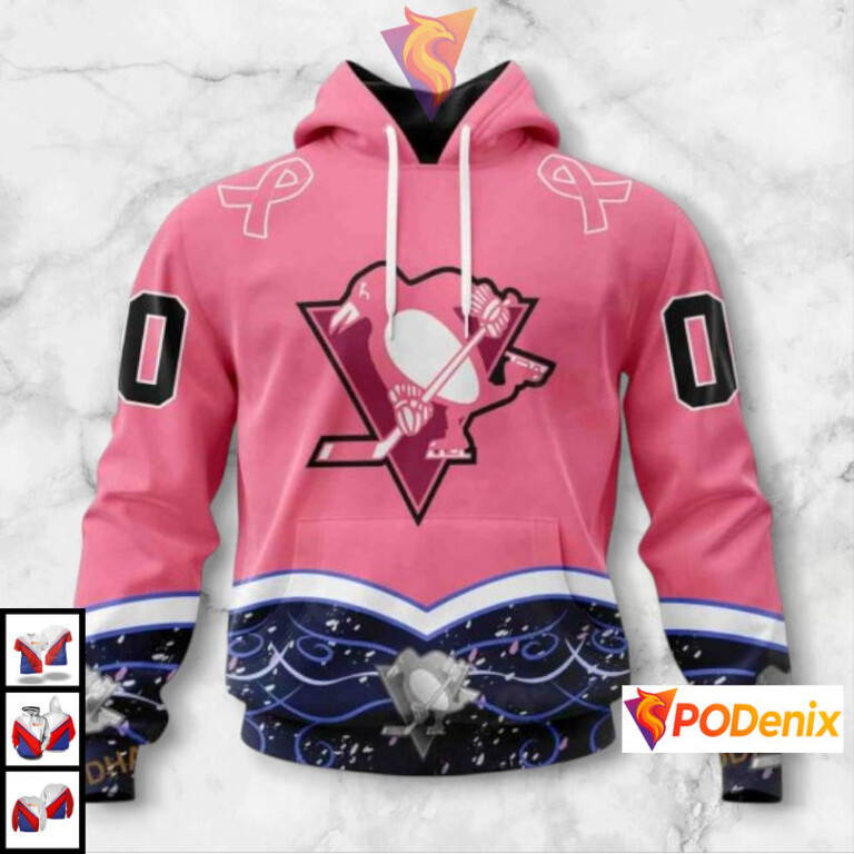 Hockey Fights Cancer Tribute Custom Pittsburgh Penguins Youth Hoodie NHL 3D