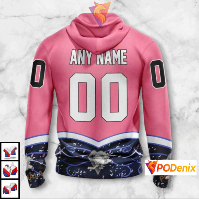 Hockey Fights Cancer Tribute Custom Pittsburgh Penguins Youth Hoodie NHL 3D - 1