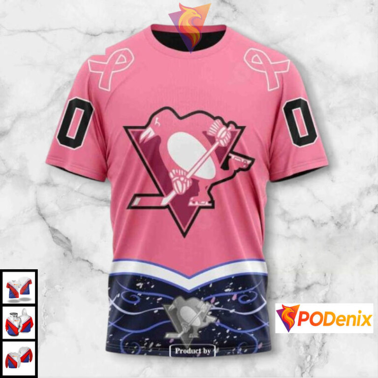 Hockey Fights Cancer Tribute Custom Pittsburgh Penguins Youth Hoodie NHL 3D - 2