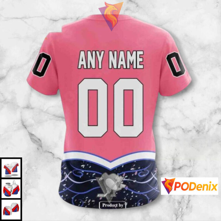 Hockey Fights Cancer Tribute Custom Pittsburgh Penguins Youth Hoodie NHL 3D - 3