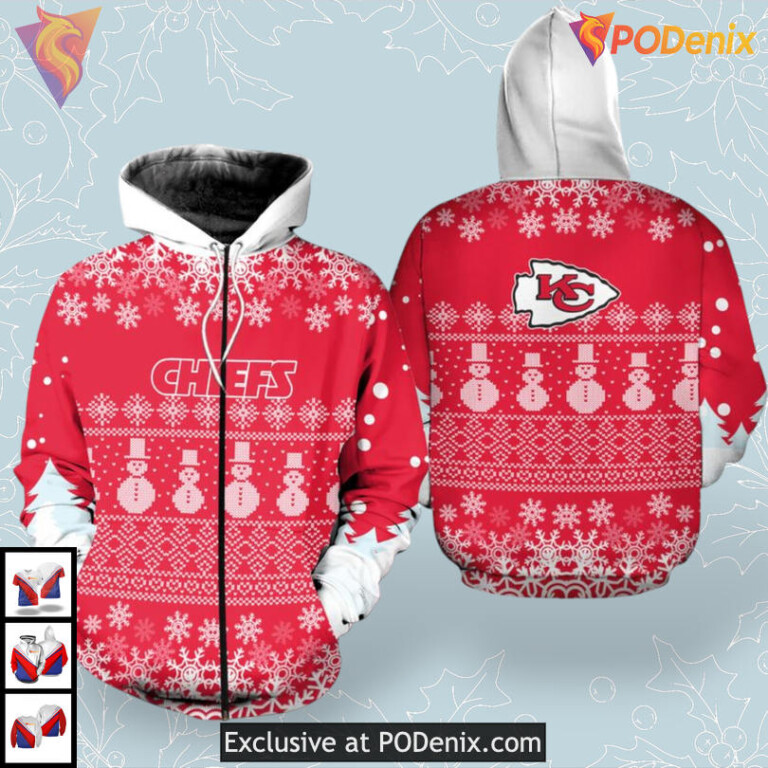 Holiday Pine Tree Graphic Kc Chiefs Hoodie Sweatshirt Custom Full Zip Design - 1