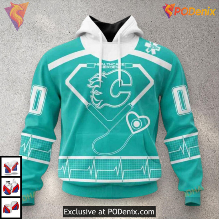 Honoring Healthcare Heroes Custom Calgary Flames Youth Hoodie 3D Sweatshirt - 1