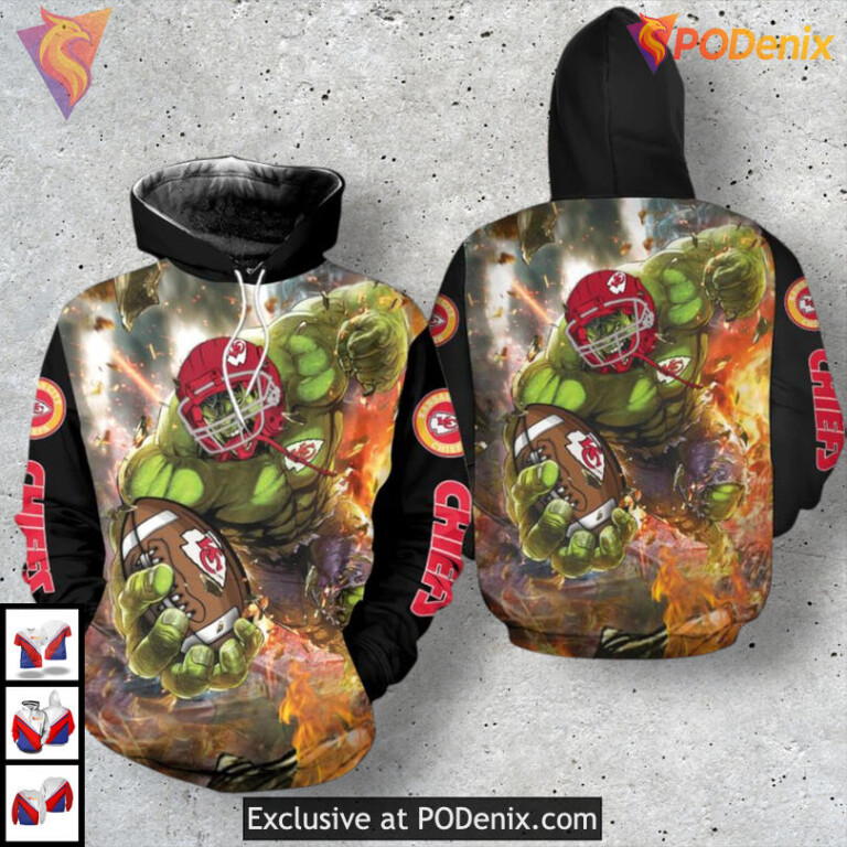 Hulk Smash Design Limited 3D Apparel Kansas City Chiefs Mens Hoodie Superhero Style - 1