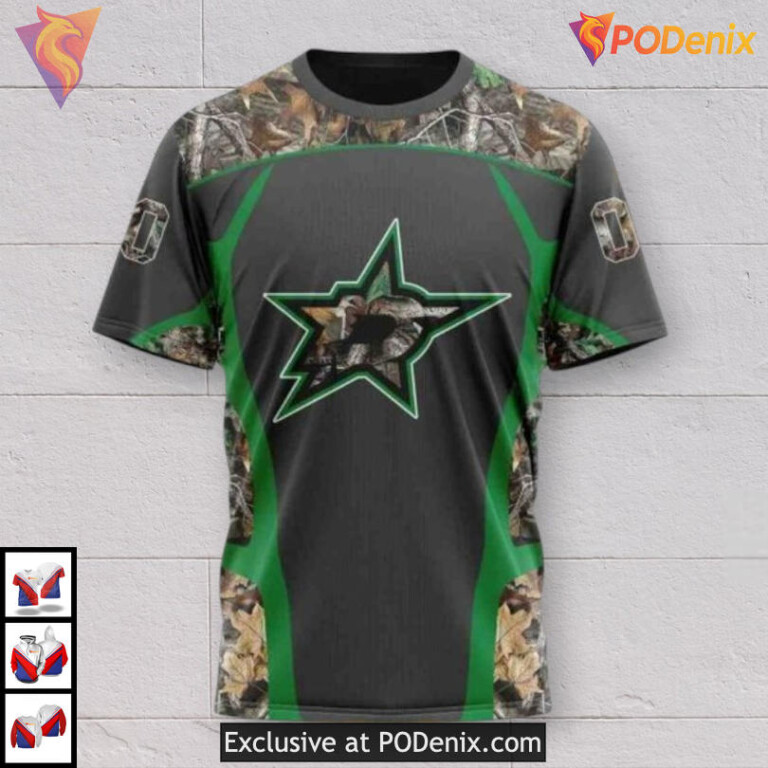 Hunting Camo Outdoor Edition Dallas Stars Kids Hoodie Custom Shirt - 2