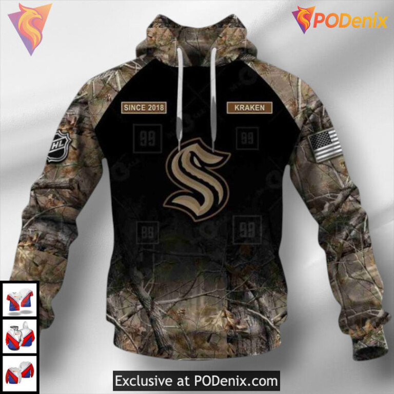 Hunting Camouflage Concept Design Custom Seattle Kraken Pullover Hoodie 3D - 1