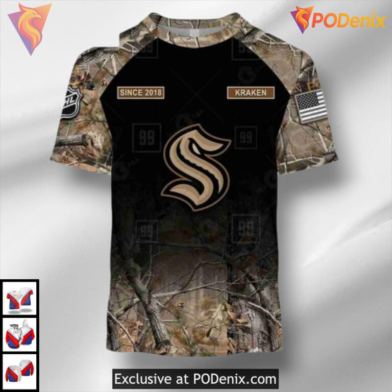 Hunting Camouflage Concept Design Custom Seattle Kraken Pullover Hoodie 3D - 2