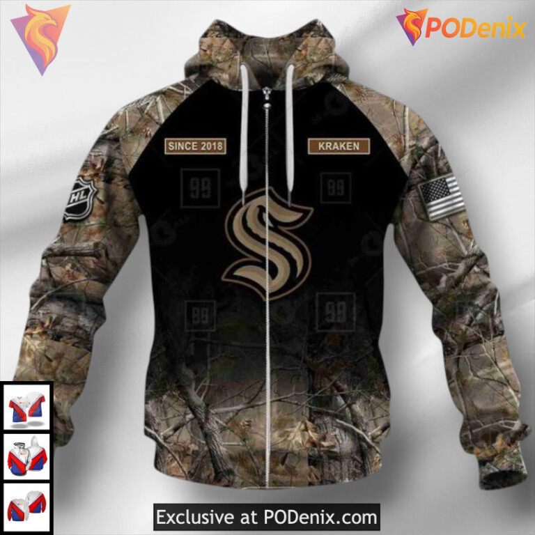 Hunting Camouflage Concept Design Custom Seattle Kraken Pullover Hoodie 3D - 3