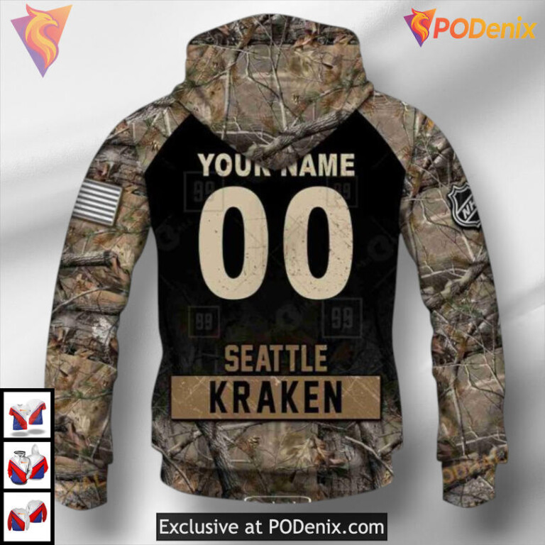 Hunting Camouflage Concept Design Custom Seattle Kraken Pullover Hoodie 3D - 4