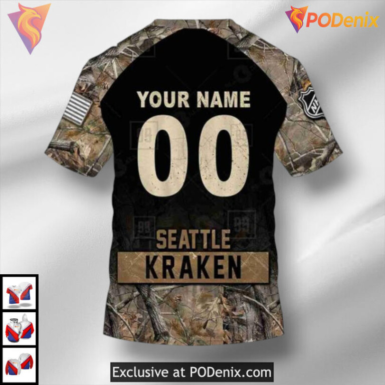Hunting Camouflage Concept Design Custom Seattle Kraken Pullover Hoodie 3D - 5