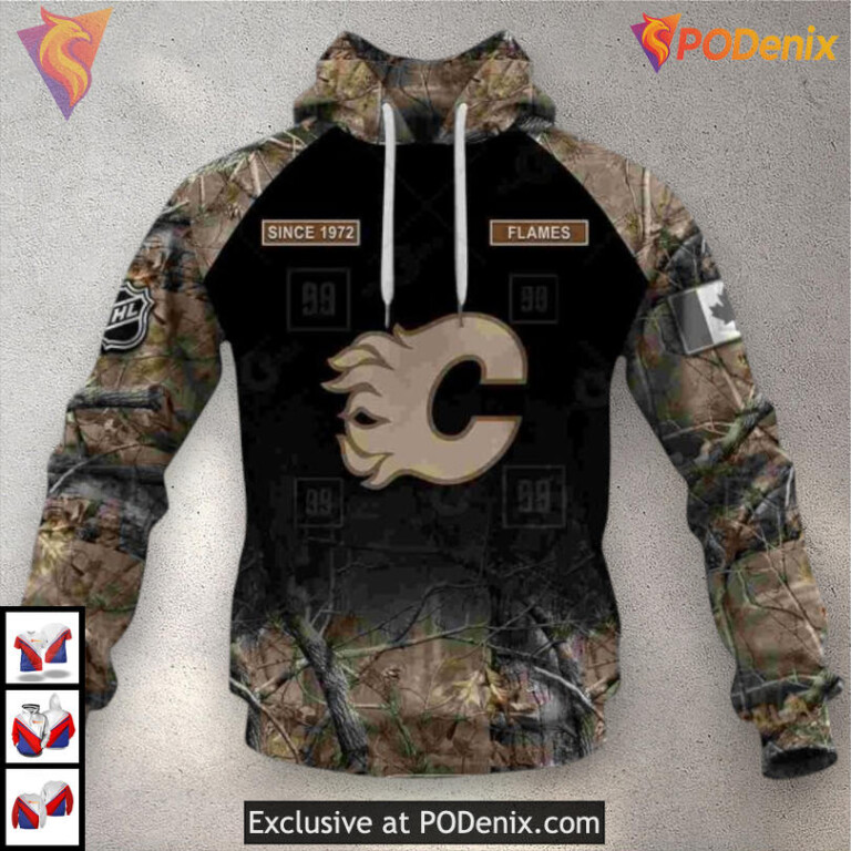 Hunting Camouflage Design Custom Calgary Flames Unisex Hoodie 3D Apparel - 1