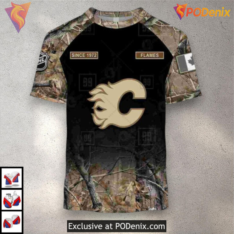 Hunting Camouflage Design Custom Calgary Flames Unisex Hoodie 3D Apparel - 2