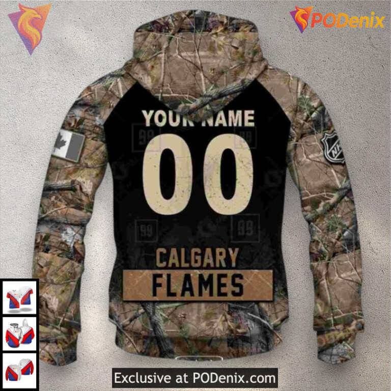 Hunting Camouflage Design Custom Calgary Flames Unisex Hoodie 3D Apparel - 4