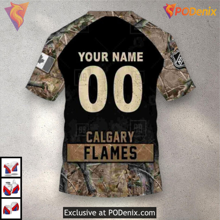 Hunting Camouflage Design Custom Calgary Flames Unisex Hoodie 3D Apparel - 5