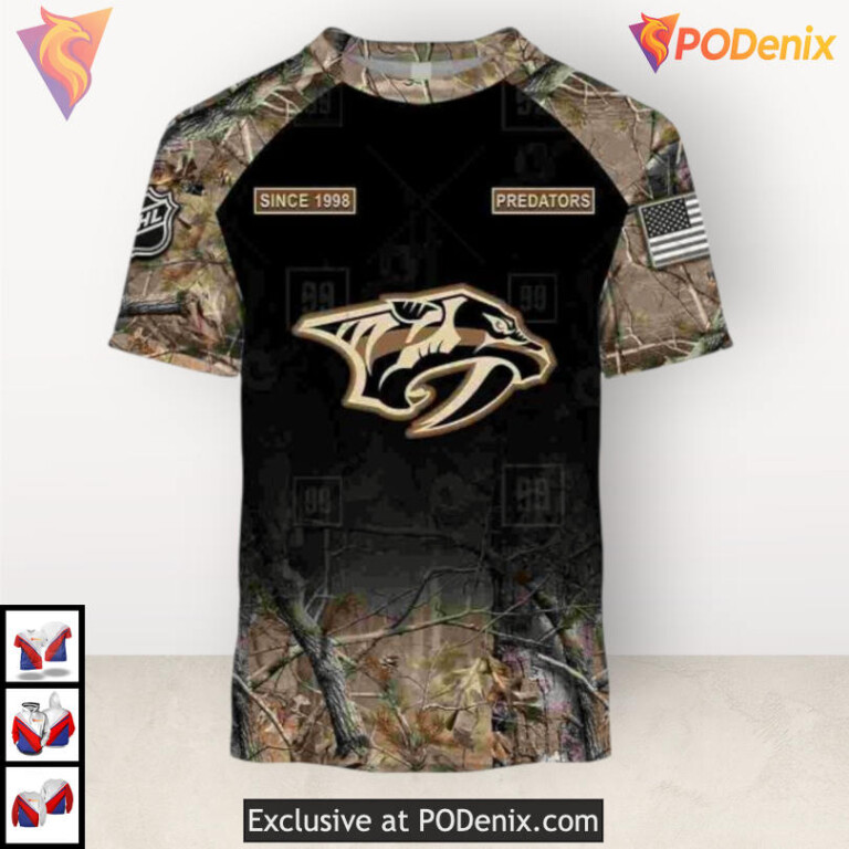 Hunting Camouflage Graphic Style Custom Number Nashville Predators Hoodie Hoodie 3D - 1