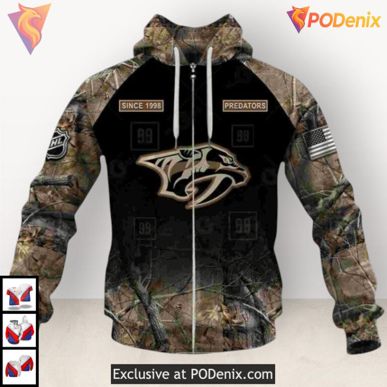Hunting Camouflage Graphic Style Custom Number Nashville Predators Hoodie Hoodie 3D - 2
