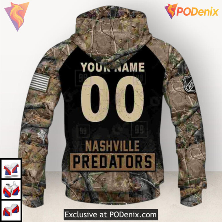 Hunting Camouflage Graphic Style Custom Number Nashville Predators Hoodie Hoodie 3D - 3