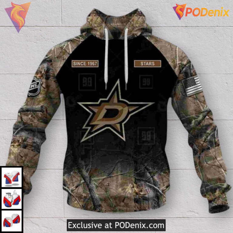 Hunting Camouflage Outdoor Concept Custom Number Dallas Stars Hoodie Sweatshirt