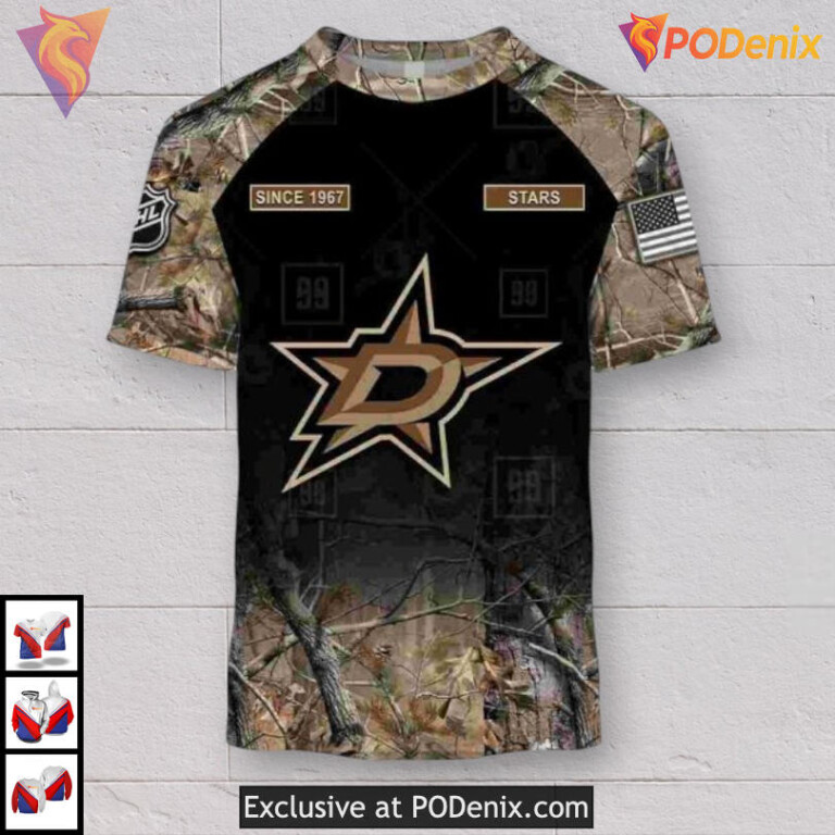 Hunting Camouflage Outdoor Concept Custom Number Dallas Stars Hoodie Sweatshirt - 1