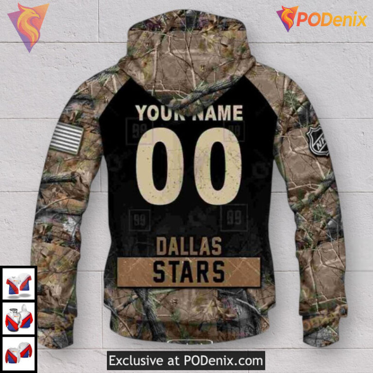 Hunting Camouflage Outdoor Concept Custom Number Dallas Stars Hoodie Sweatshirt - 3