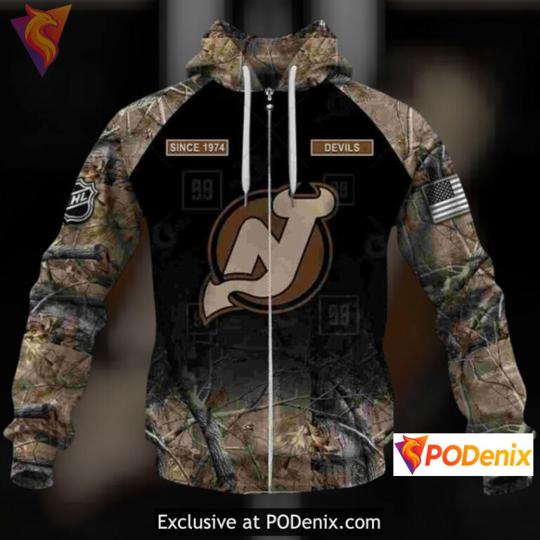 Hunting Camouflage Outdoor Design Custom Number New Jersey Devils Hoodie Hoodie 3D - 2