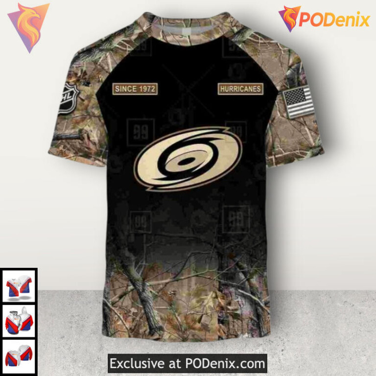 Hunting Camouflage Outdoor Style Custom Name Carolina Hurricanes Hoodie Sweatshirt - 1