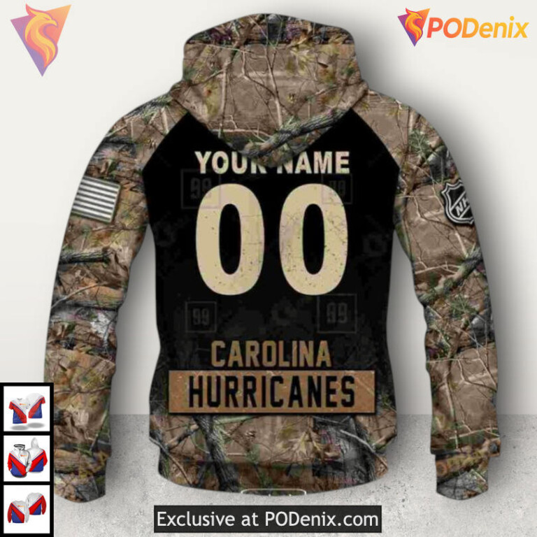 Hunting Camouflage Outdoor Style Custom Name Carolina Hurricanes Hoodie Sweatshirt - 3