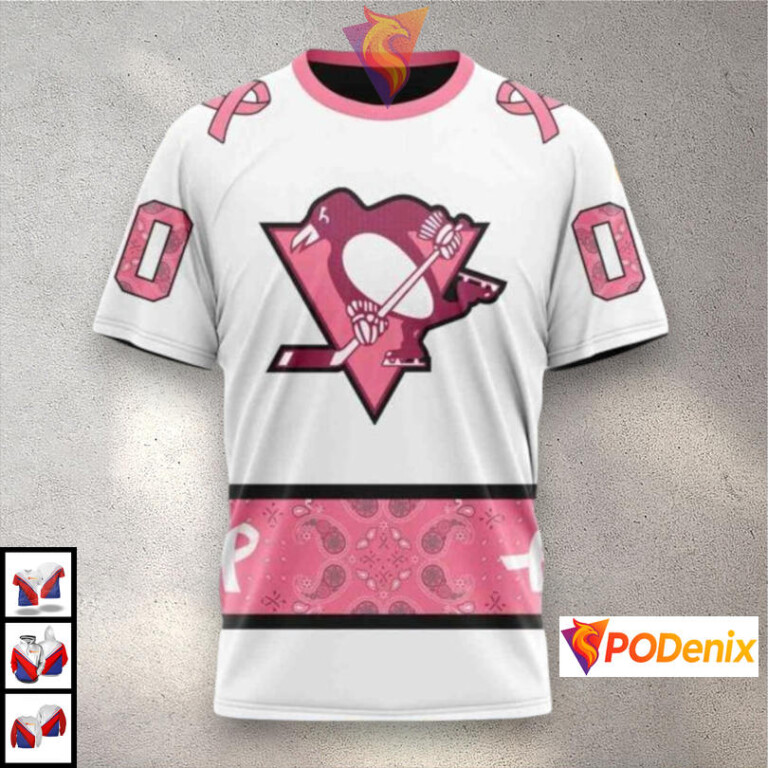 In October We Wear Pink Breast Cancer Awareness Pittsburgh Penguins Sweatshirt Hoodie NHL 3D - 2