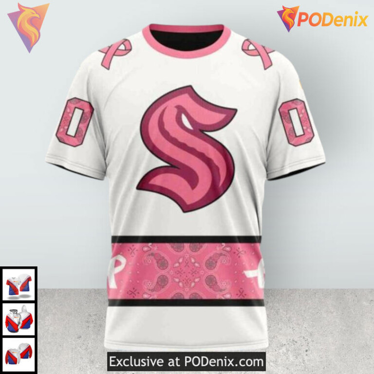 In October We Wear Pink Breast Cancer Awareness Seattle Kraken Sweatshirt Hoodie 3D - 2