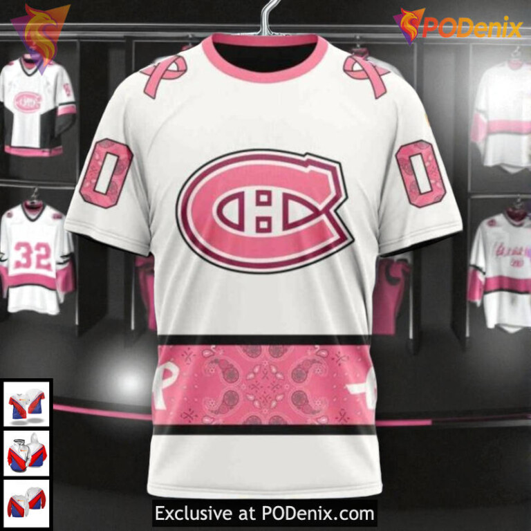 In October We Wear Pink Breast Cancer NHL Montreal Canadiens Hoodie 3D - 2