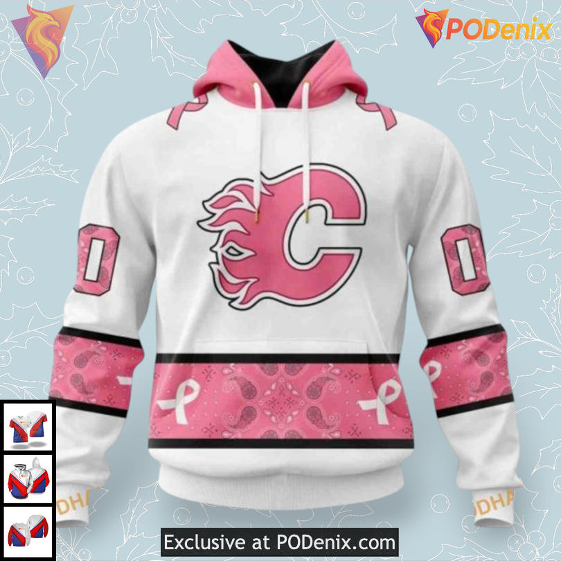 In October We Wear Pink Vintage Calgary Flames Hoodie 3D Awareness Gear