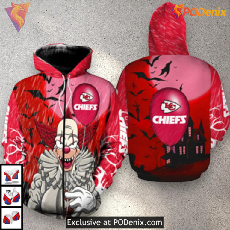 It Halloween Limited Edition Kansas City Chiefs Hoodie Kids Fleece 3D Zip Up